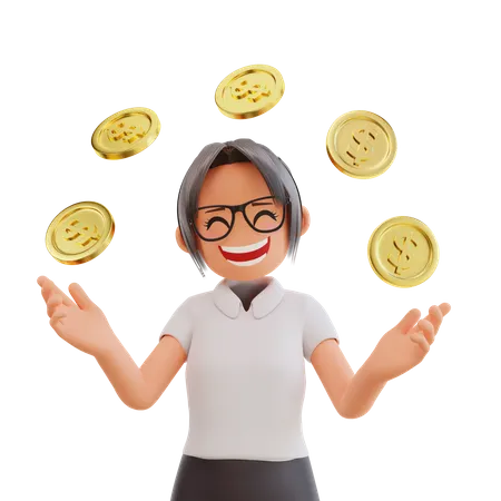 Businesswoman Showing Dolar Coint 3D Illustration