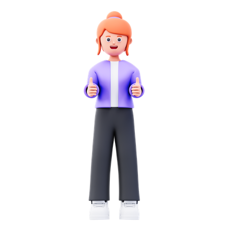 Businesswoman Showing Double Thumbs Up  3D Illustration