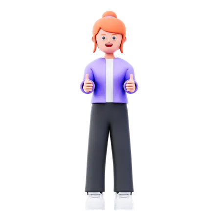 Businesswoman Showing Double Thumbs Up  3D Illustration