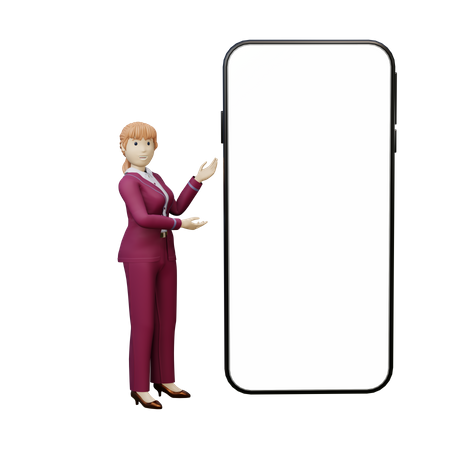Businesswoman showing mobile blank space 3D Illustration