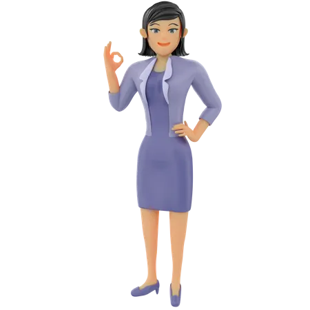 Business Woman Showing Ok Gesture 3D Illustration