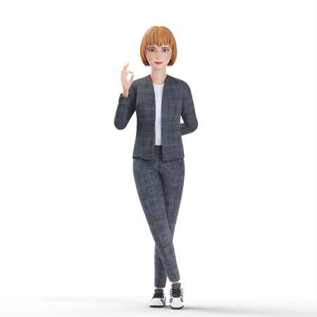 Businesswoman showing ok gesture 3D Illustration