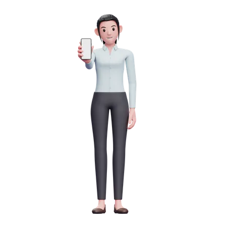 Businesswoman Showing Phone Screen 3 D Render Business Woman Character Illustration 3D Illustration