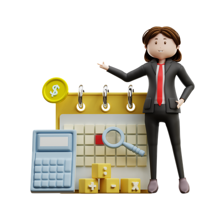Businesswoman Showing Tax Day  3D Icon