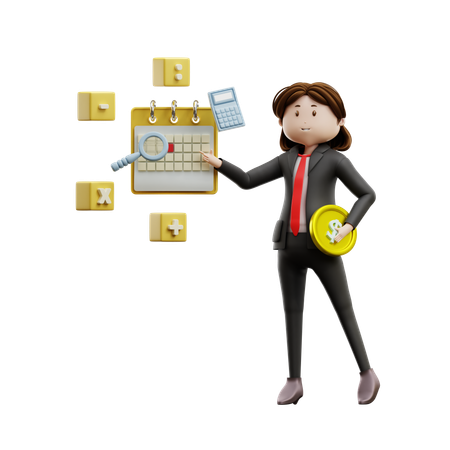 Businesswoman Showing Tax Day  3D Icon