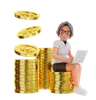 Businesswoman sit on the dollar coins
