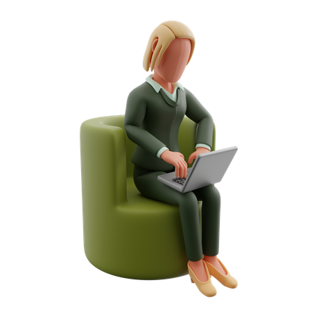 Businesswoman Sitting And Using Laptop  3D Illustration