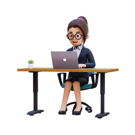 Businesswoman Sitting At Desk With Laptop  3D Illustration