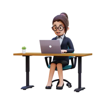 Businesswoman Sitting At Desk With Laptop  3D Illustration