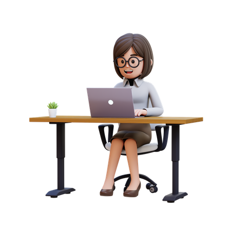 Businesswoman Sitting At Desk With Laptop  3D Illustration