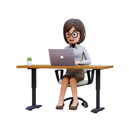 Businesswoman Sitting At Desk With Laptop  3D Illustration