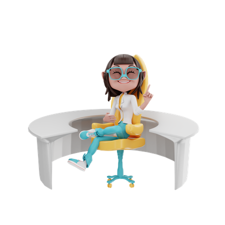 Businesswoman sitting in an office chair and a circular table  3D Illustration