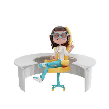 Businesswoman sitting in an office chair and a circular table  3D Illustration