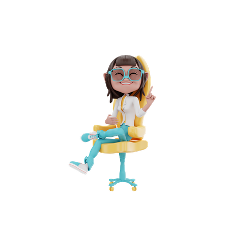 Businesswoman sitting in the office chair  3D Icon