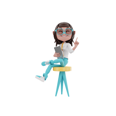 Businesswoman sitting on a chair and holding a tablet  3D Icon