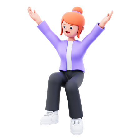 Businesswoman Sitting With Open Hands  3D Illustration