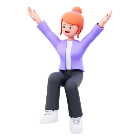 Businesswoman Sitting With Open Hands  3D Illustration