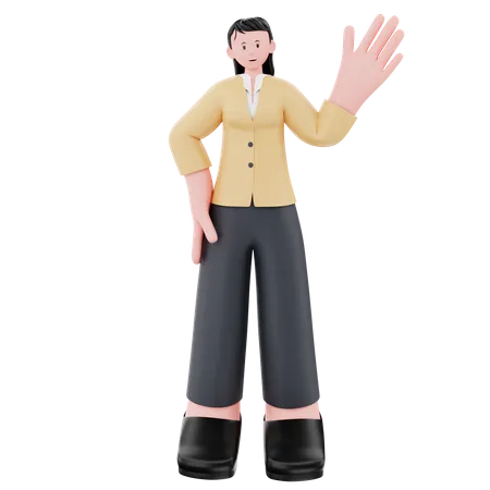 Businesswoman standing while waving hand  3D Illustration