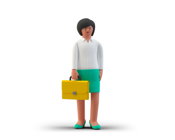 Businesswoman standing with briefcase 3D Illustration
