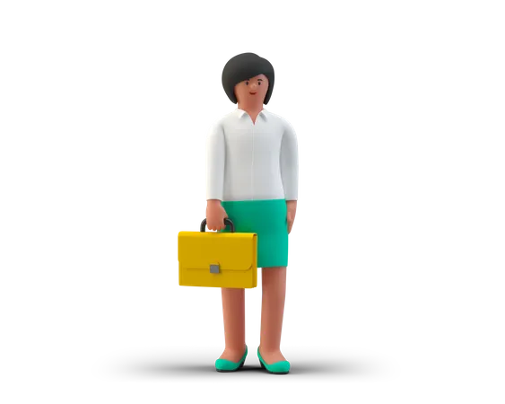 Businesswoman standing with briefcase 3D Illustration