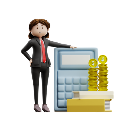 Businesswoman Standing With Calculator  3D Illustration