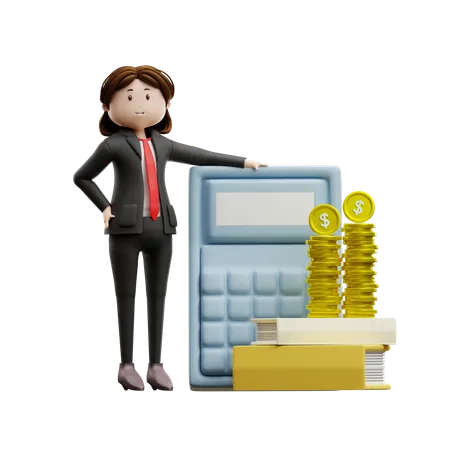 Businesswoman Standing With Calculator  3D Illustration