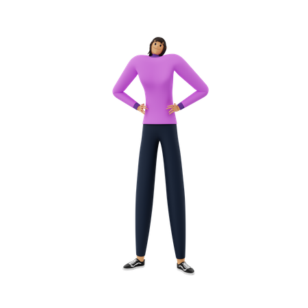 Businesswoman standing with hands on waist  3D Illustration