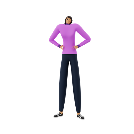 Businesswoman standing with hands on waist 3D Illustration