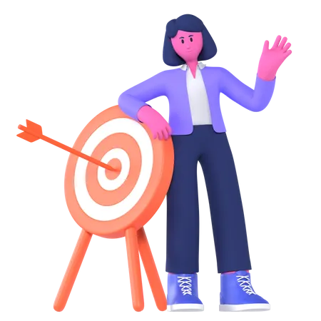 Businesswoman Standing With Target  3D Illustration