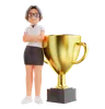 Businesswoman standing with trophy
