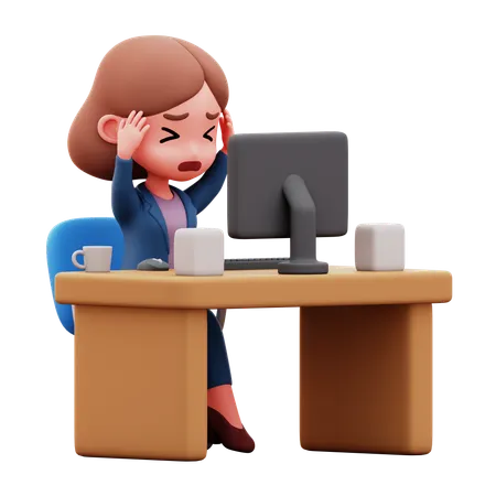 仕事でストレスを感じているビジネスウーマン  3D Illustration