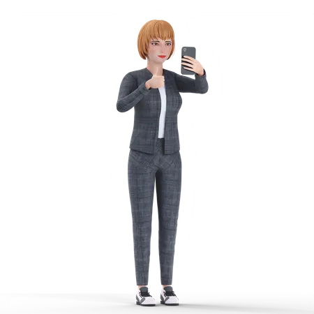 Businesswoman take selfie photo 3D Illustration
