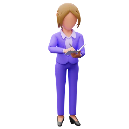 Businesswoman Taking Notes  3D Illustration