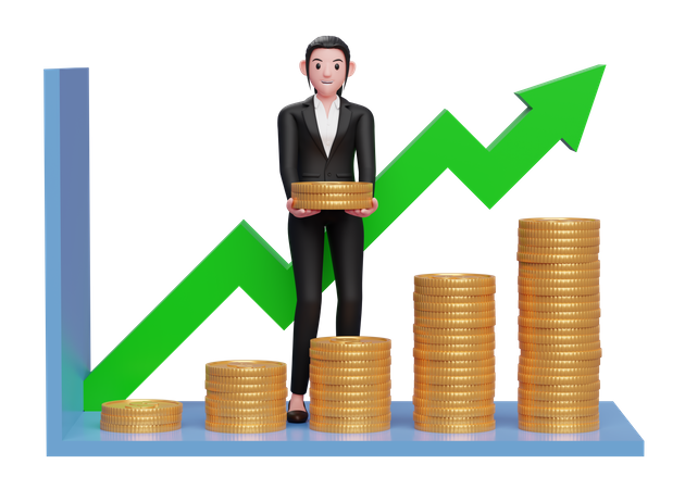 Businesswoman taking profit from investment growth  3D Illustration