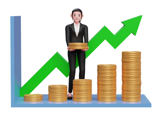 Businesswoman taking profit from investment growth  3D Illustration