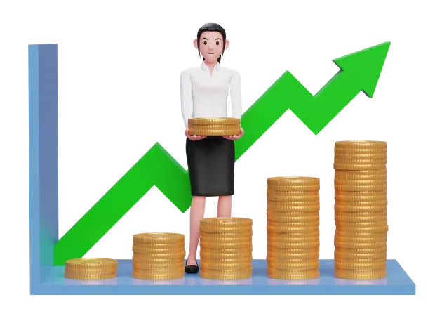 Businesswoman taking profit from investment growth 3D Illustration
