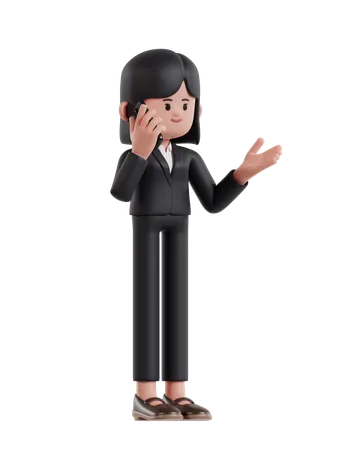 3 D Illustration Of Cartoon Businesswoman Talking Business On The Phone 3D Illustration