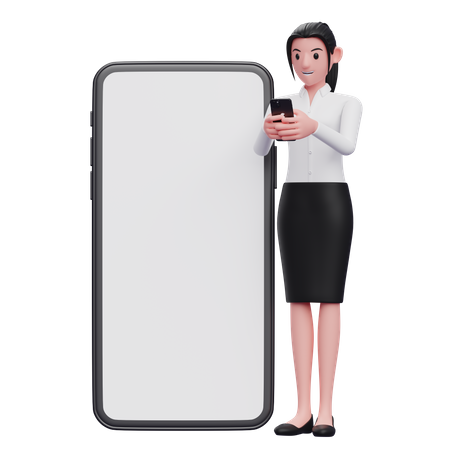 Businesswoman texting on phone  3D Illustration