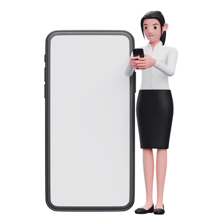 Businesswoman texting on phone  3D Illustration