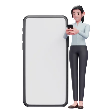 Businesswoman texting on phone  3D Illustration