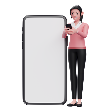 Businesswoman texting on phone  3D Illustration