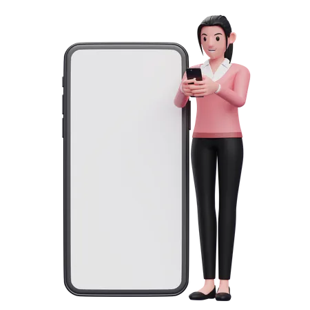 Businesswoman texting on phone  3D Illustration