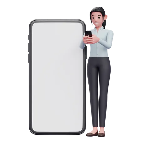 Businesswoman texting on phone 3D Illustration