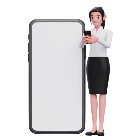 Businesswoman texting on phone 3D Illustration