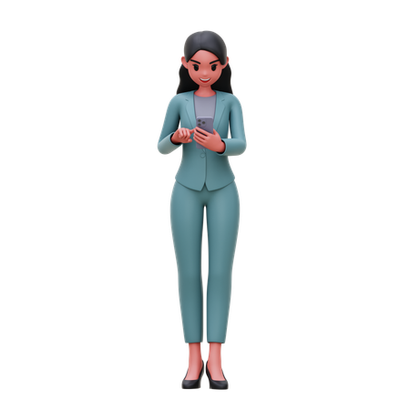 Businesswoman typing in smartphone  3D Illustration