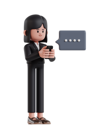 Businesswoman Typing Message On Cell Phone  3D Illustration