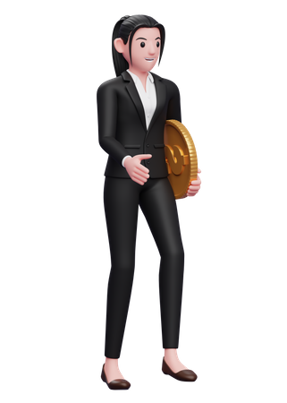 Businesswoman walk with dollar coin  3D Illustration