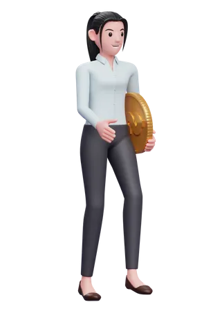 Businesswoman walk with dollar coin  3D Illustration