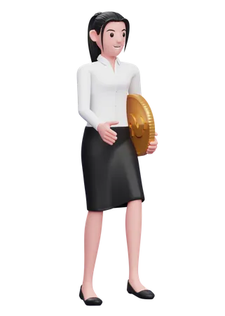 Businesswoman walk with dollar coin 3D Illustration