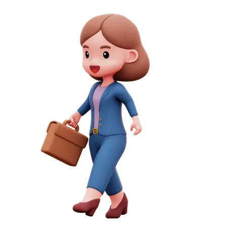Businesswoman Walking With Briefcase  3D Illustration